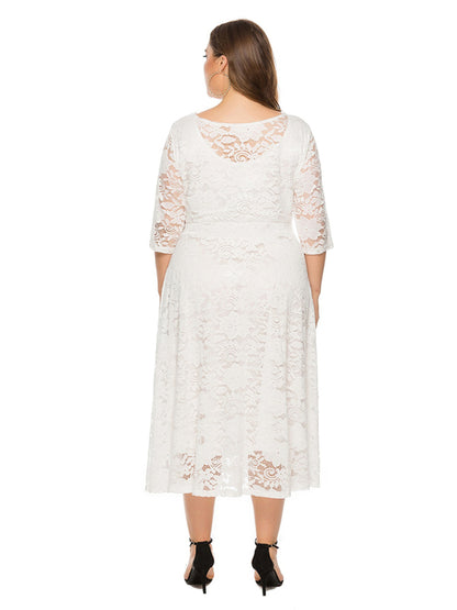 Plus Size Women's New Evening Dress Lace Pocket Bridesmaid Dress