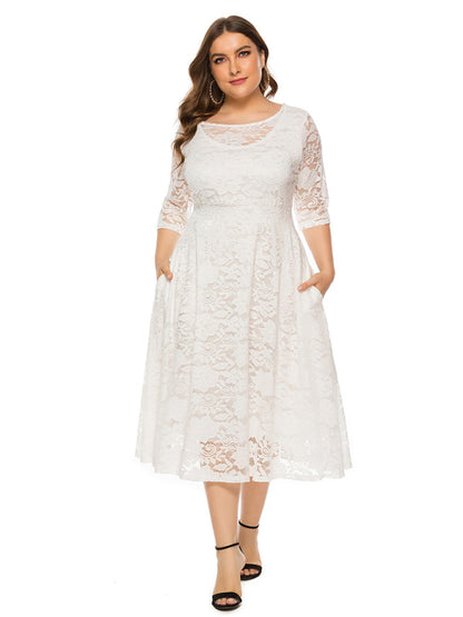 Plus Size Women's New Evening Dress Lace Pocket Bridesmaid Dress