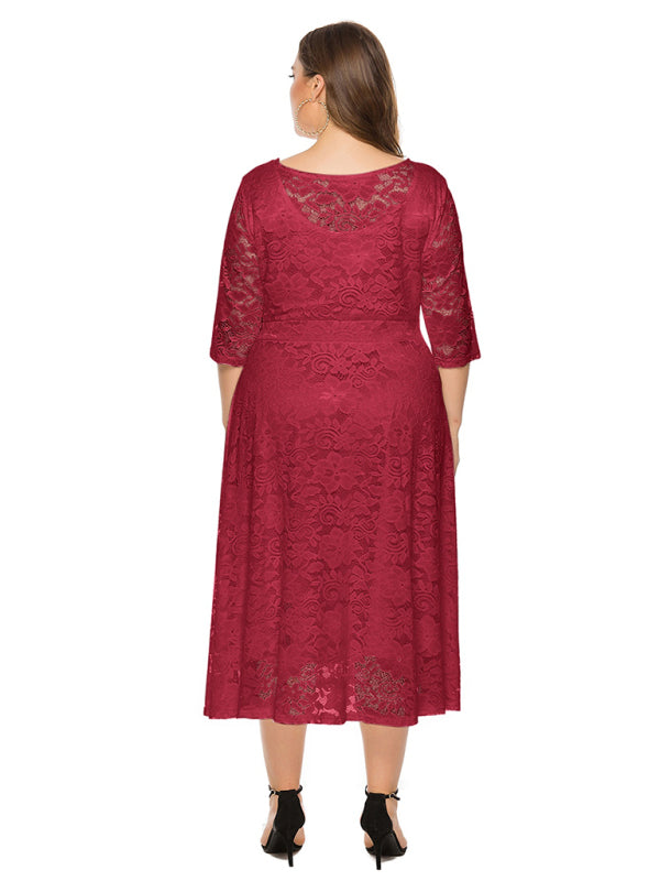 Plus Size Women's New Evening Dress Lace Pocket Bridesmaid Dress