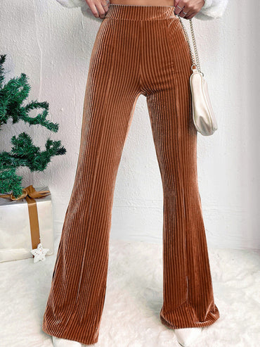 Chic High-Waisted Corduroy Wide-Leg Pants in Solid Colors