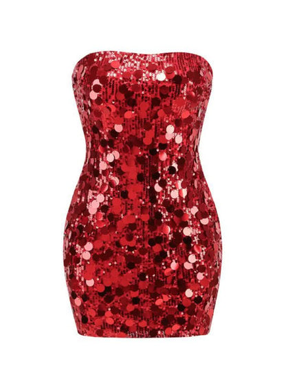 Stylish Women's Sequined Tube Top Dress with Hip-Skimming Skirt for Evening Wear