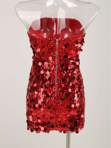 Stylish Women's Sequined Tube Top Dress with Hip-Skimming Skirt for Evening Wear