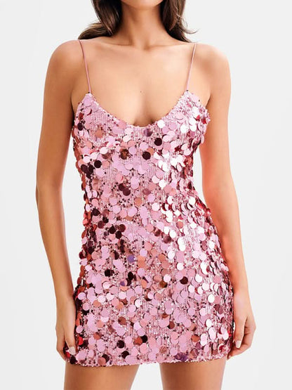 Sequined Hip Skirt Dress for Women - Sexy Suspenders Style