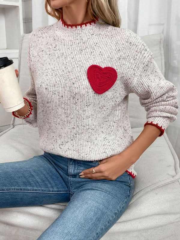 New Half Turtleneck Valentine's Day Heart Pattern Sweater