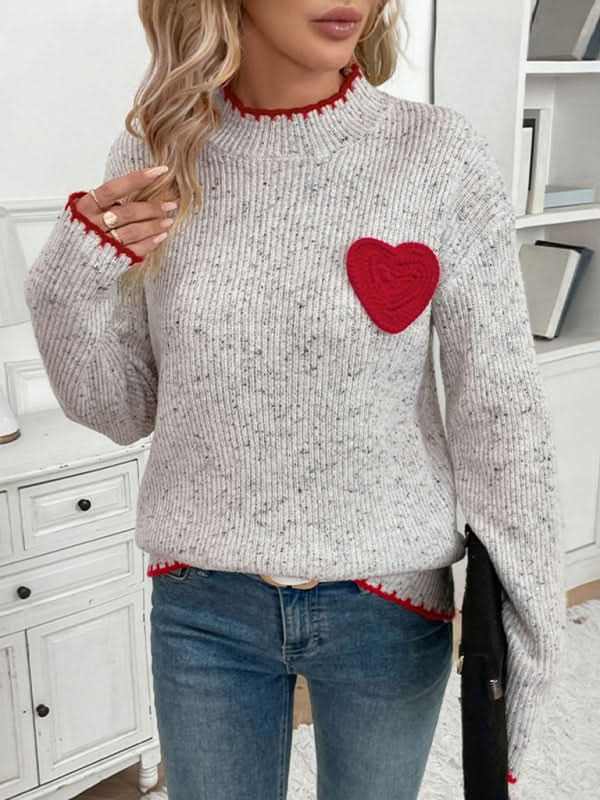 New Half Turtleneck Valentine's Day Heart Pattern Sweater