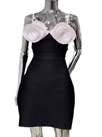 Stylish V-Neck A-Line Mini Black Dress with Suspender Straps