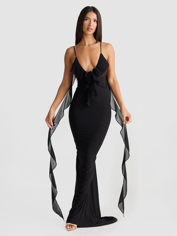Elegant V-Neck Backless Fishtail Evening Dress for Hot Girls