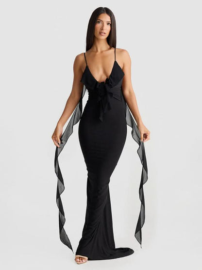 Elegant V-Neck Backless Fishtail Evening Dress for Hot Girls
