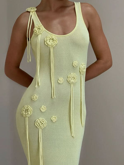 Knitted Floral Beach Cover-Up Dress for Sun Protection and Swimwear