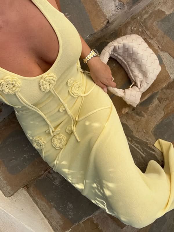 Knitted Floral Beach Cover-Up Dress for Sun Protection and Swimwear