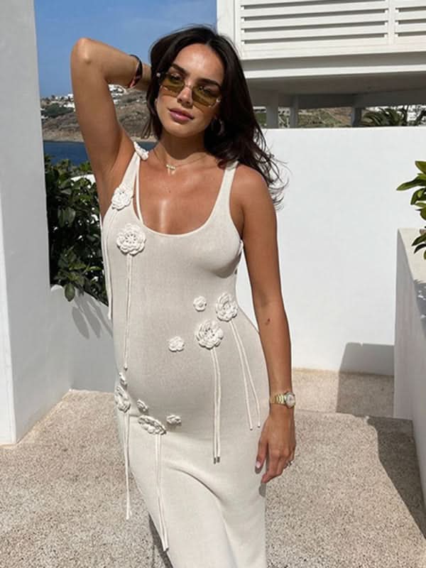 Knitted Floral Beach Cover-Up Dress for Sun Protection and Swimwear