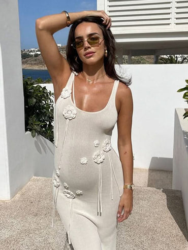 Knitted Floral Beach Cover-Up Dress for Sun Protection and Swimwear