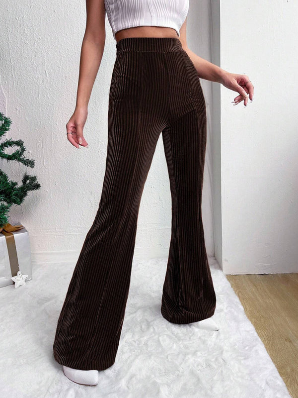 Women's High Waist Corduroy Flared Pants Solid Color Casual Wide Leg Long Sweatpants