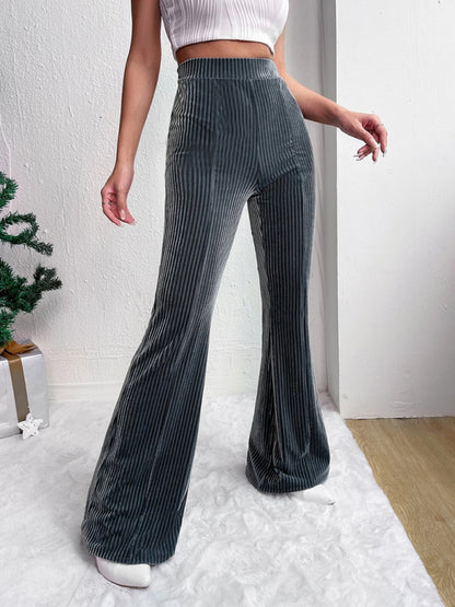 Women's High Waist Corduroy Flared Pants Solid Color Casual Wide Leg Long Sweatpants