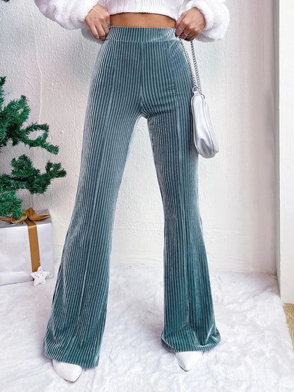 Women's High Waist Corduroy Flared Pants Solid Color Casual Wide Leg Long Sweatpants