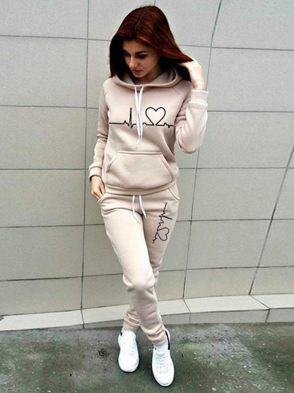 Women's Casual Sports Suit Hooded Fleece Sweater Suit