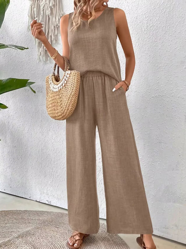 Solid Color Back Hollow Lace Suit Casual Two-Piece Suit