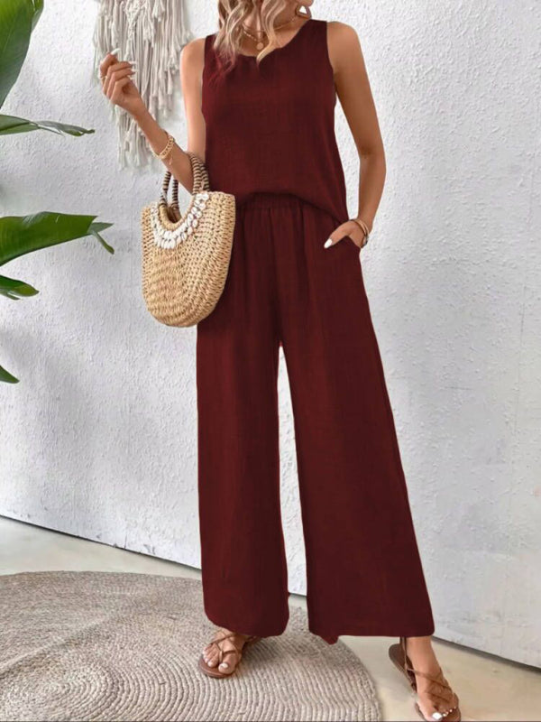 Solid Color Back Hollow Lace Suit Casual Two-Piece Suit