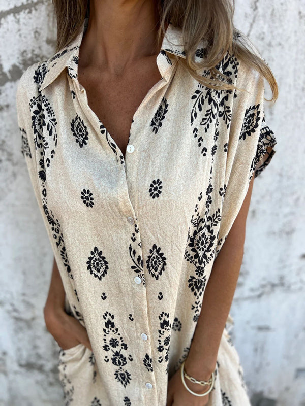Women's Loose Casual Short Sleeve Cotton Linen Pocket Dress