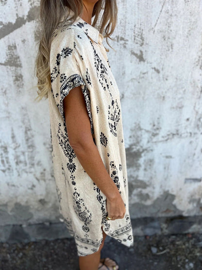 Women's Loose Casual Short Sleeve Cotton Linen Pocket Dress