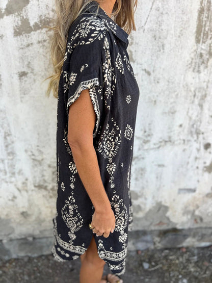 Women's Loose Casual Short Sleeve Cotton Linen Pocket Dress