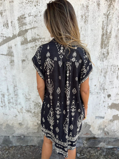 Women's Loose Casual Short Sleeve Cotton Linen Pocket Dress