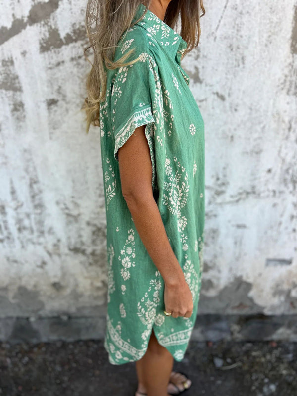 Women's Loose Casual Short Sleeve Cotton Linen Pocket Dress