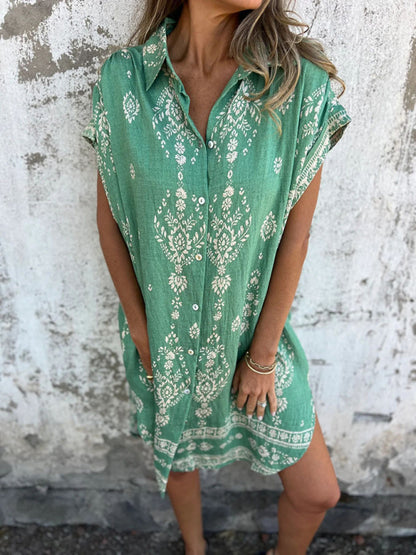 Women's Loose Casual Short Sleeve Cotton Linen Pocket Dress