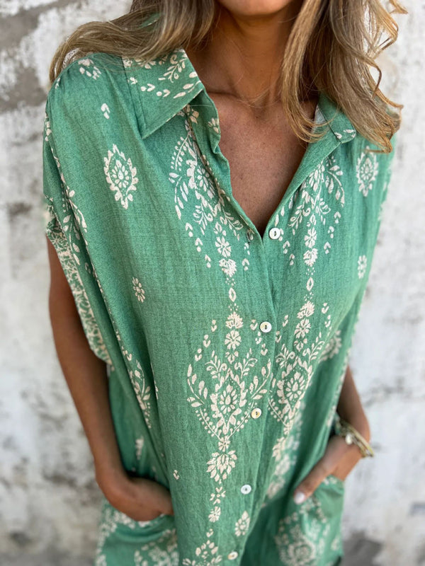 Women's Loose Casual Short Sleeve Cotton Linen Pocket Dress