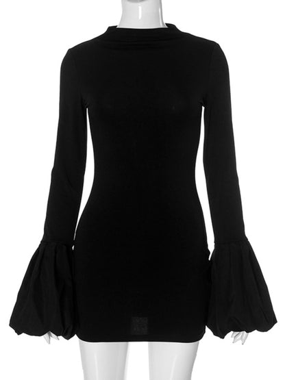 Women's Round Neck Long Sleeve Puff Sleeve Dress Daily