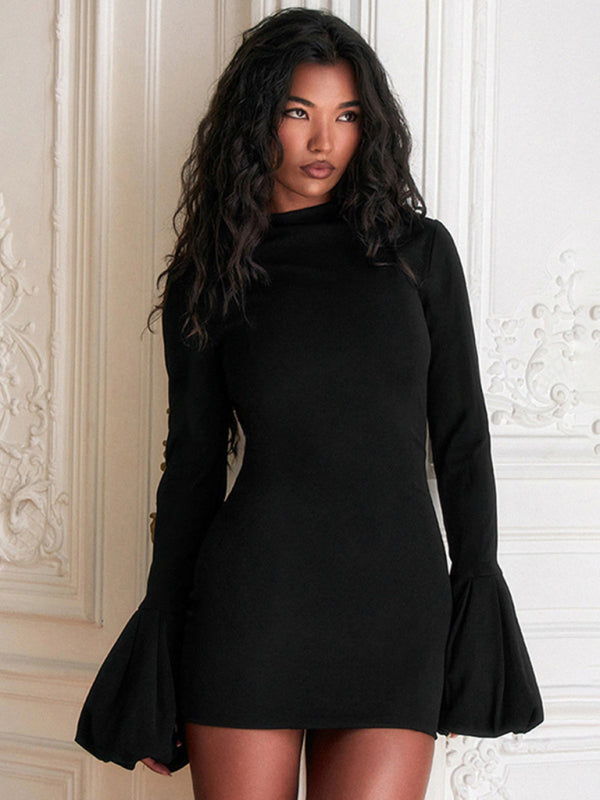 Women's Round Neck Long Sleeve Puff Sleeve Dress Daily
