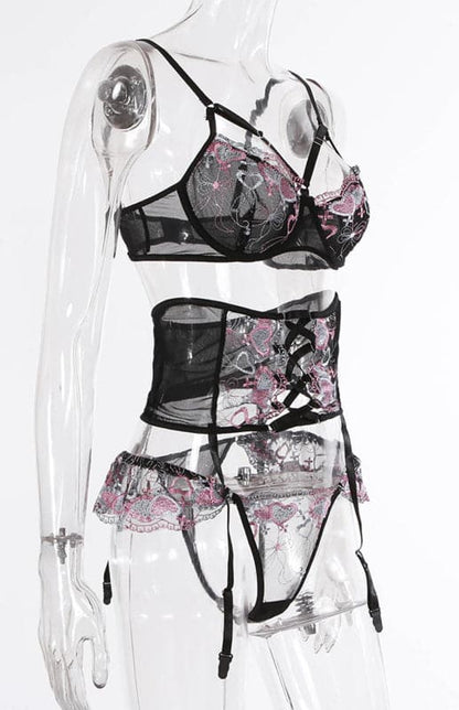 Women's Sexy Embroidered Lingerie Set.