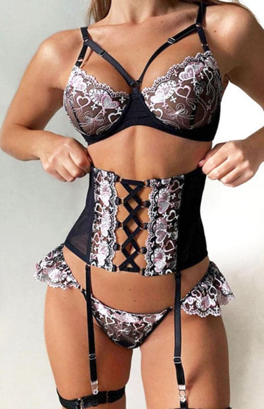 Women's Sexy Embroidered Lingerie Set.