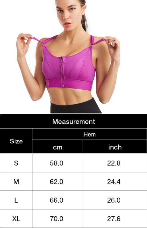 Adjustable zip sports bra for women