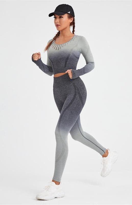 Ombre long sleeve yoga set for women