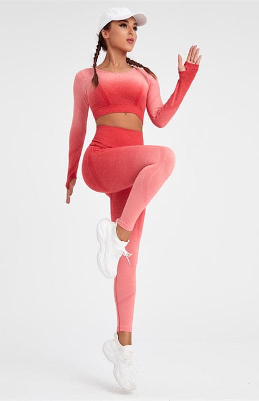 Ombre long sleeve yoga set for women