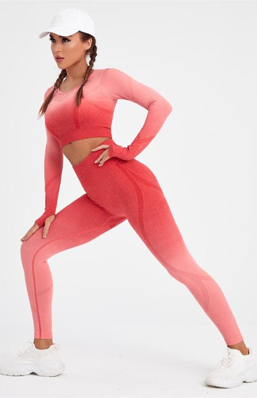 Ombre long sleeve yoga set for women