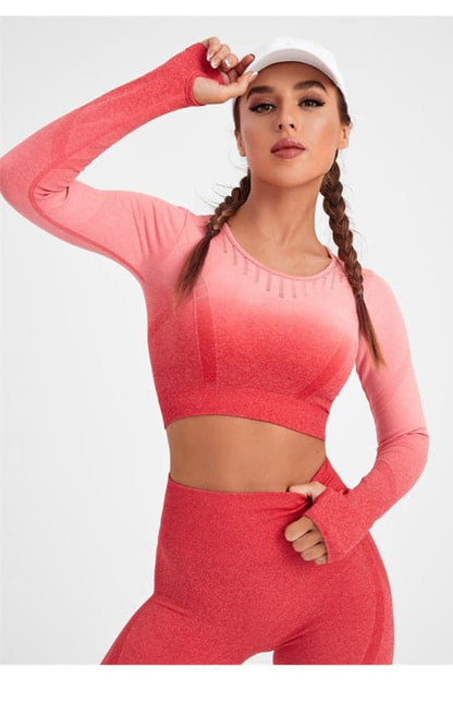 Ombre long sleeve yoga set for women