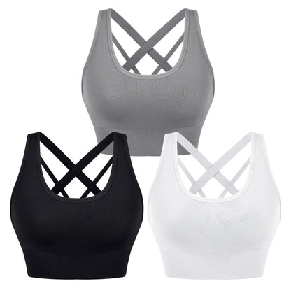 Seamless sports bra with cross straps