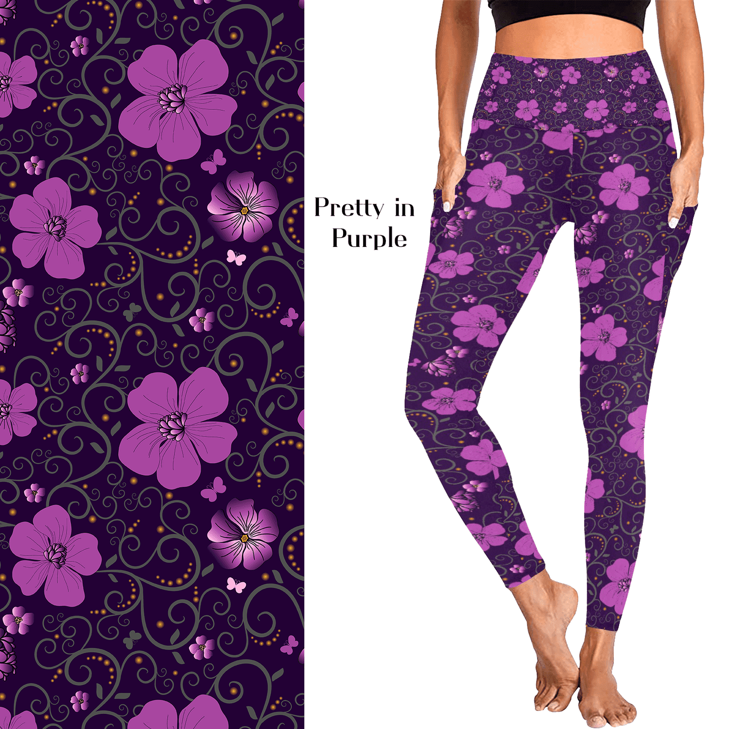 Pretty in Purple Flowers Leggings with Pockets MM