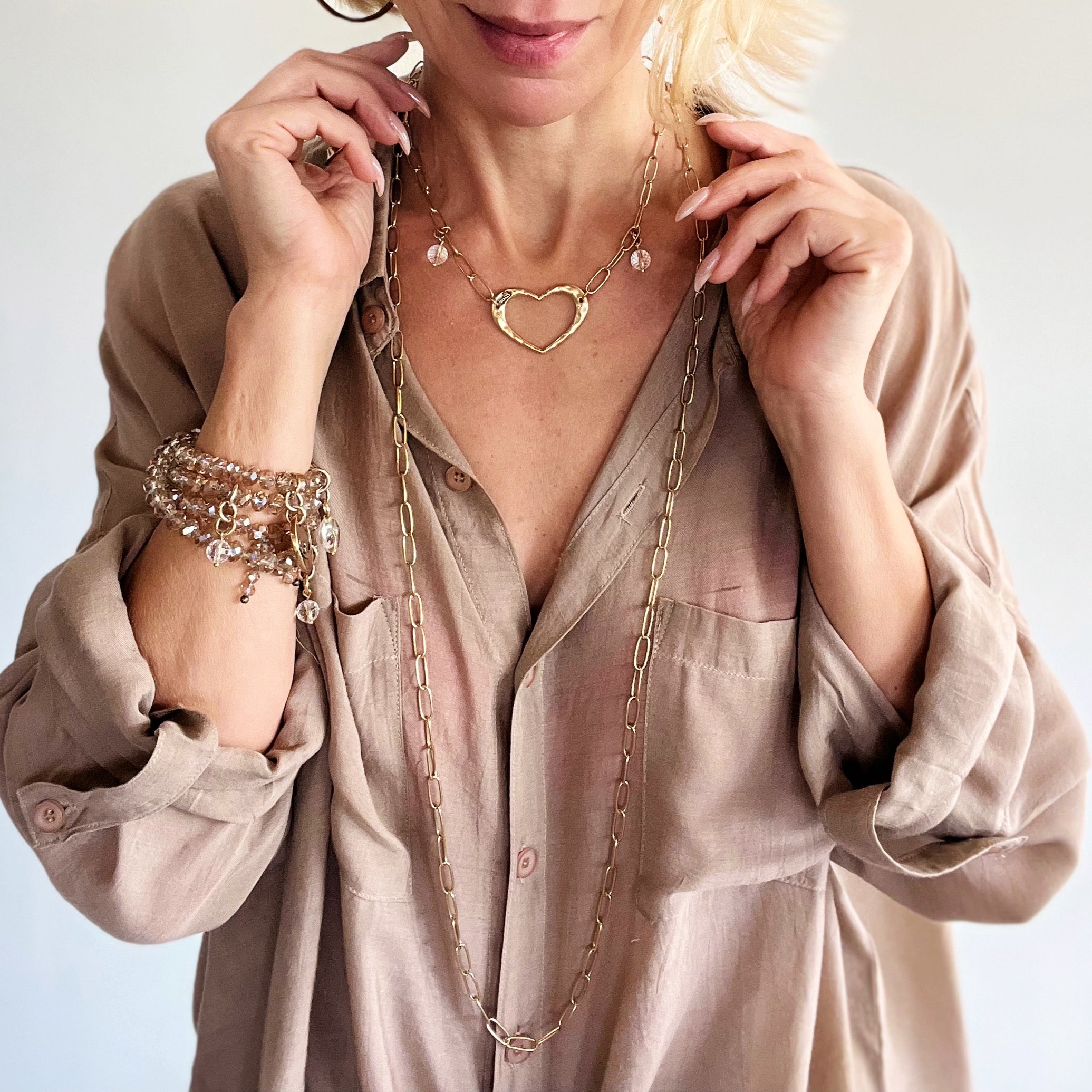 Love Open Heart Long Chain Necklace Katia Designs