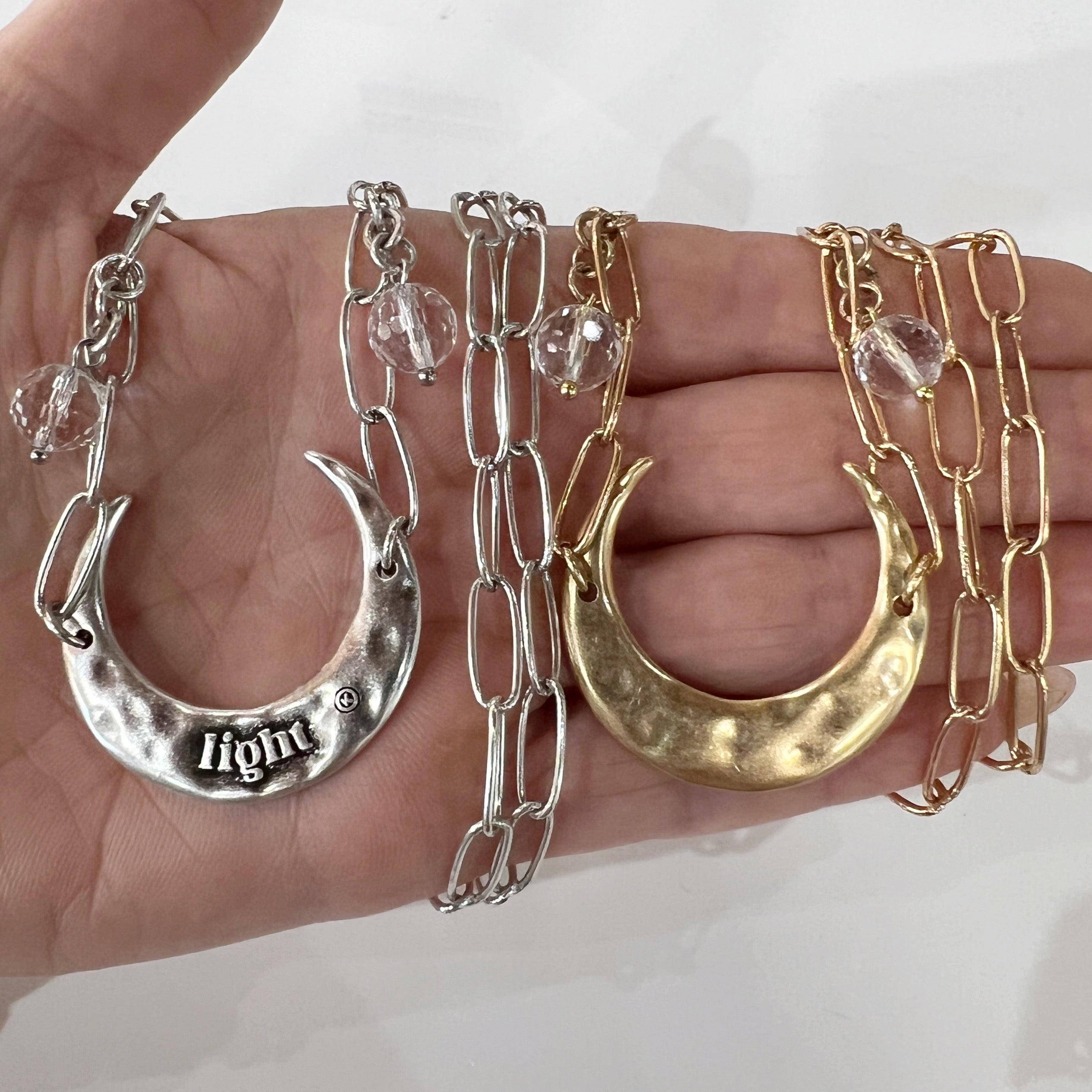 Light Crescent Moon Long Chain Necklace Katia Designs