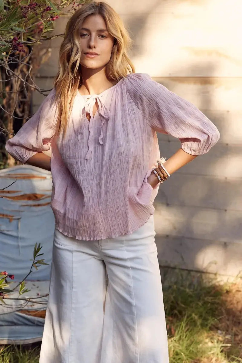 In February Textured Tie Neck Blouse for Elegant Style - Love Salve 