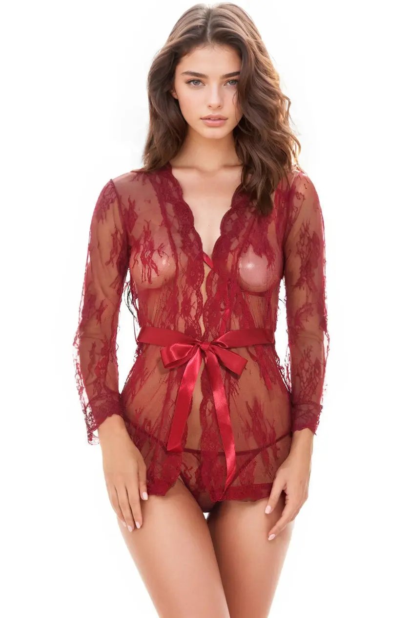 Delicate Lace Short Robe 3wishes.com