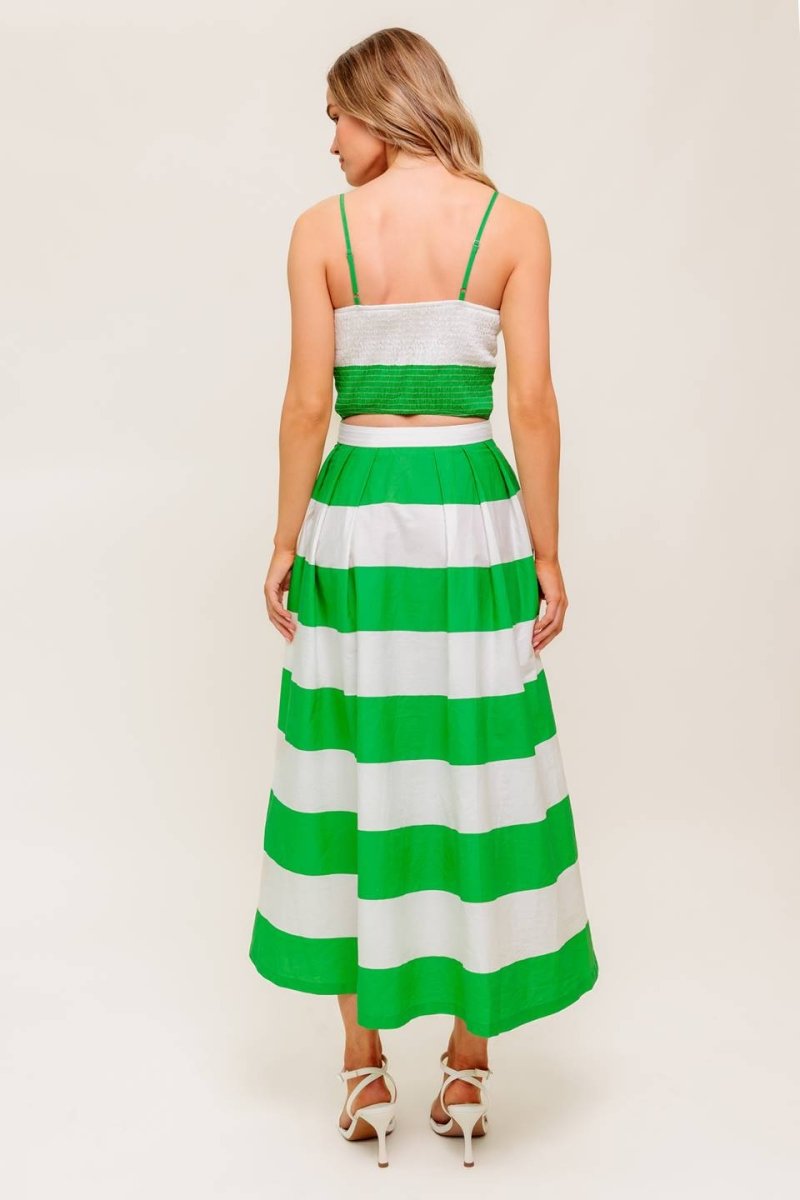 INFINITE FLARE GREEN WOVEN TOP AND SKIRT SET - Love Salve