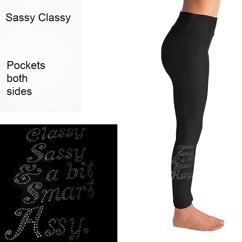 Classy Smart Assy Full Length Rhinestone Leggings with Pockets MM