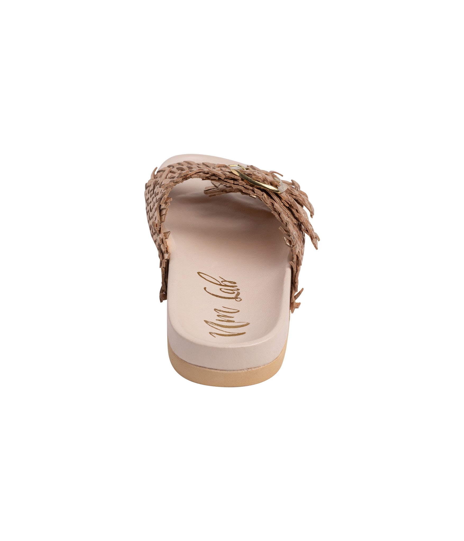 Intertwine Dual Strap Slide Champagne Woven Leather Sandal Naughty Monkey
