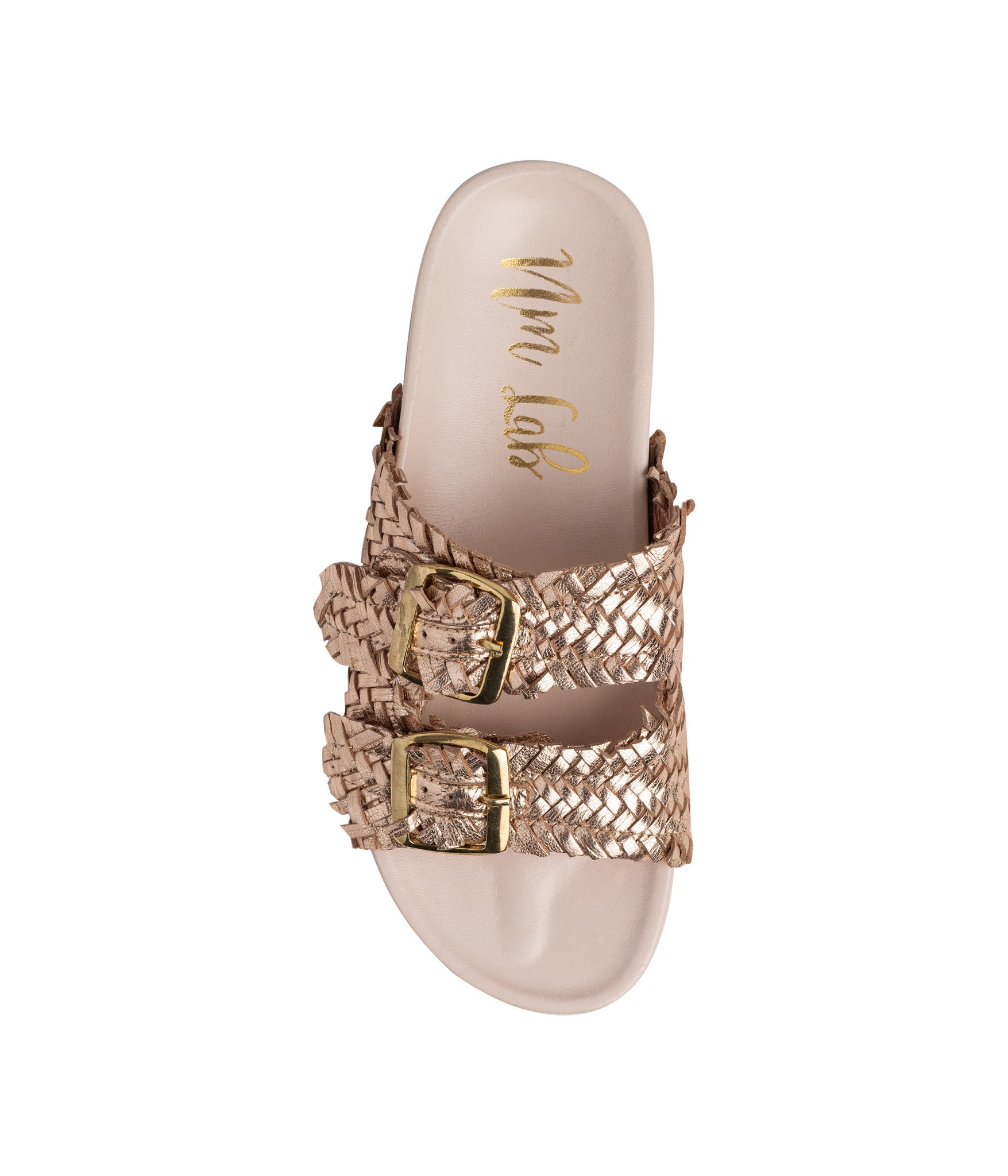 Intertwine Dual Strap Slide Champagne Woven Leather Sandal Naughty Monkey