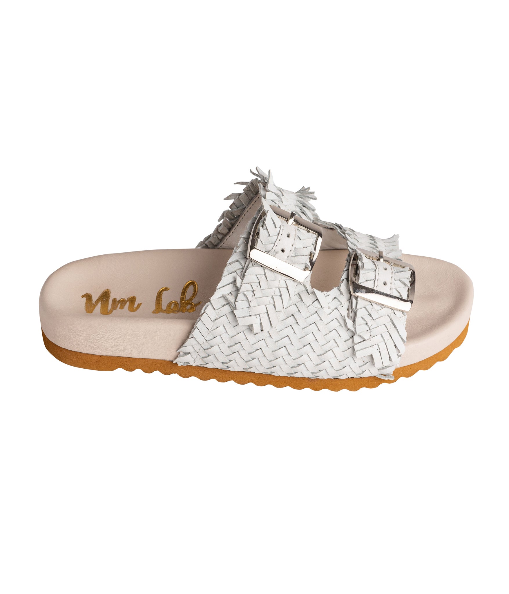 Intertwine Dual Woven Strap Slide White Leather Comfort Naughty Monkey