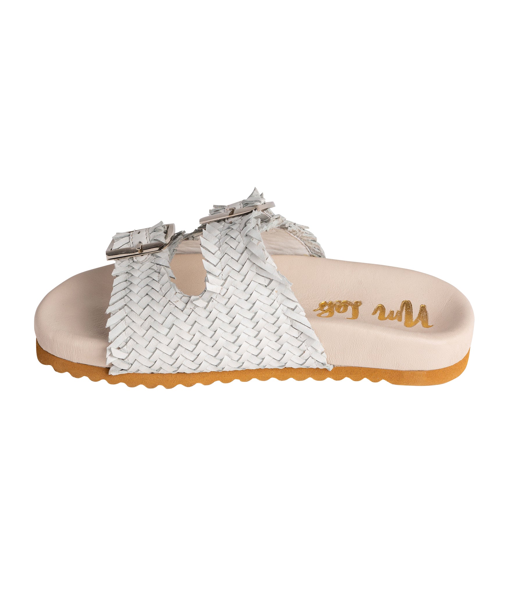 Intertwine Dual Woven Strap Slide White Leather Comfort Naughty Monkey
